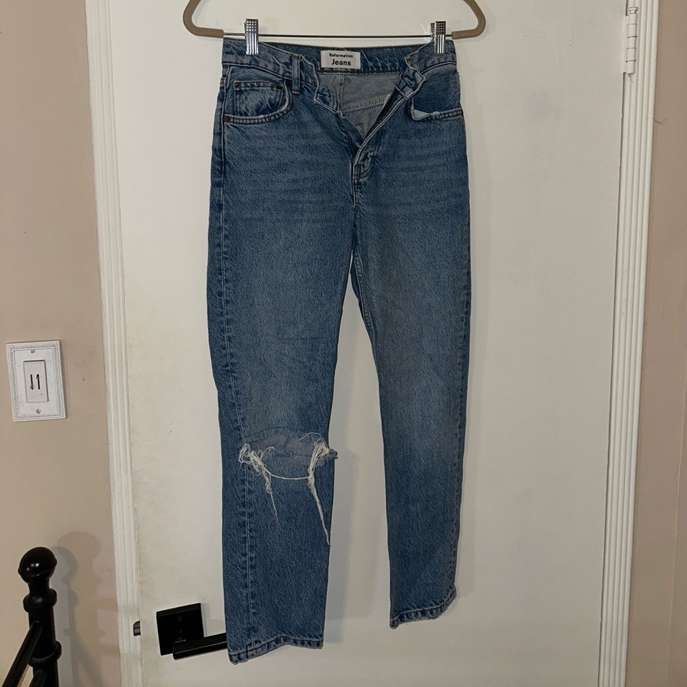 Reformation Shasta Destroyed Mid-Rise Straight Leg Jeans Waist Size 24 - Picture 5 of 7